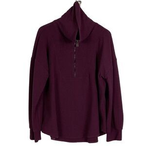 Lou & Grey Textured Zip Shirttail Top, XL, Maroon/Eggplant color, 1/4 zip